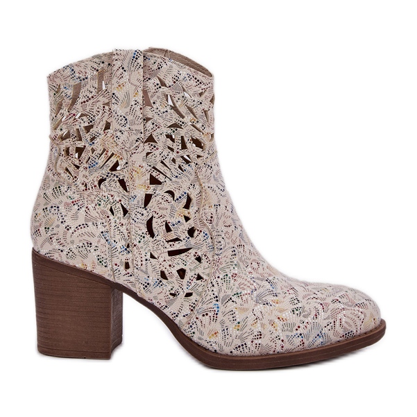 Jezzi Openwork boots on the bar heel multicolor beige