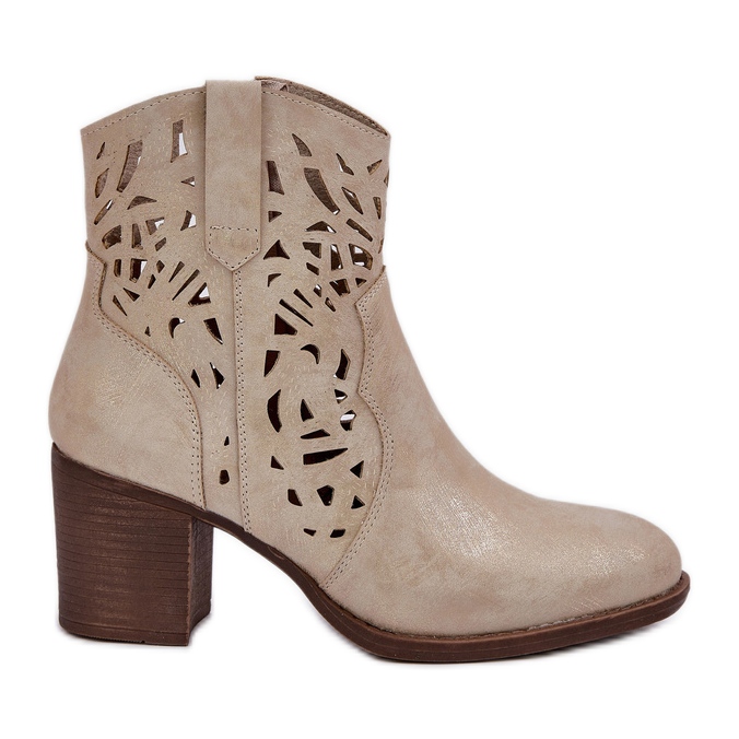 Jezzi Openwork boots on the bolted heel golden heels
