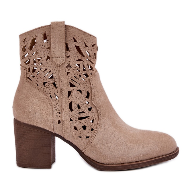 Jezzi Openwork boots on the bar heels beige