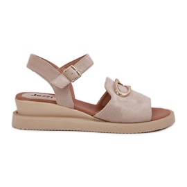 Jezzi Women's wedge sandals with an ornament beige Jezzi Women's wedge sandals with an ornament beige