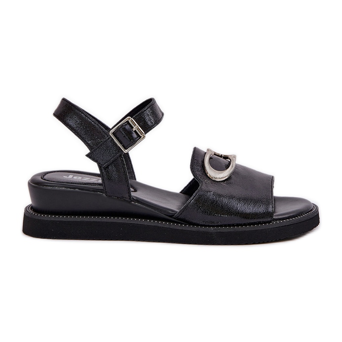 Jezzi Painted women's wedge sandals with a black decoration