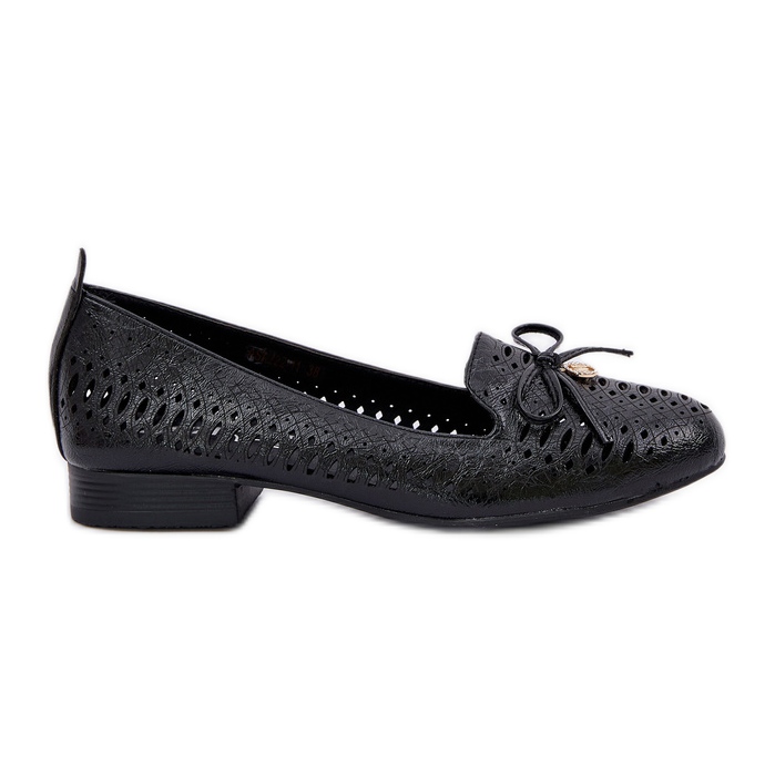 Jezzi Openwork ballerinas with an eco black leather bow Jezzi Openwork ballerinas with an eco black leather bow