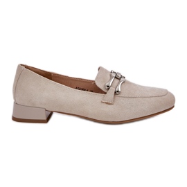 Jezzi Moccasins with an ornament on a delicate heel eco suede light beige