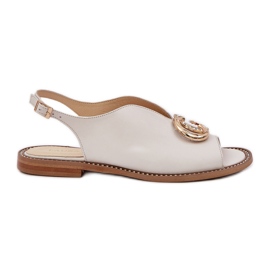 Flat -heeled leather sandals with the Laura Messi 2865 decoration beige