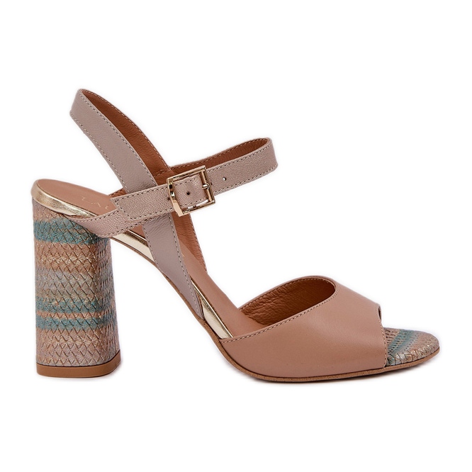 Leather elegant sandals on the Laura Messi 2136 dark -bearing post beige