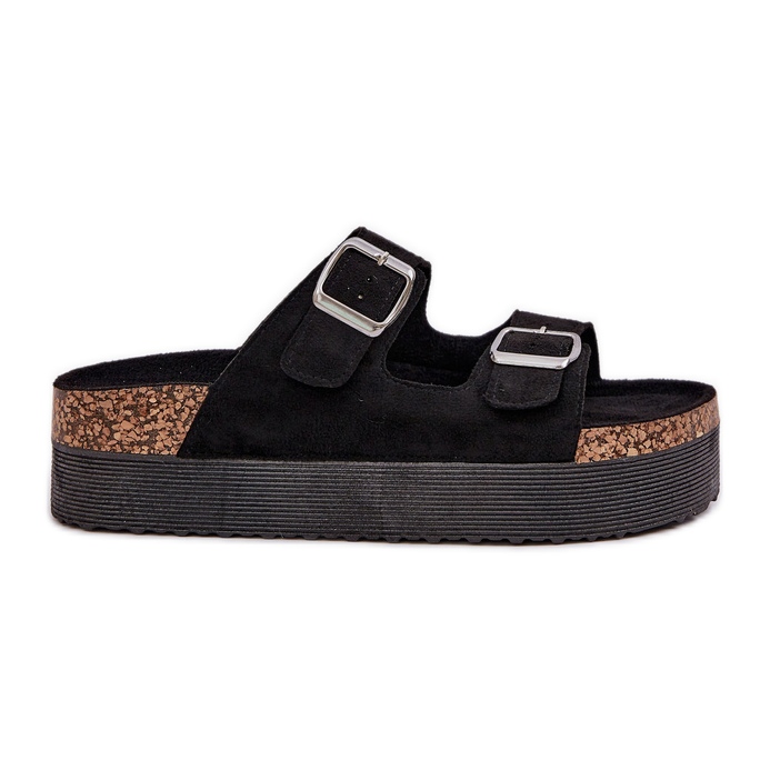 Women's slippers on a massive platform with black buckles