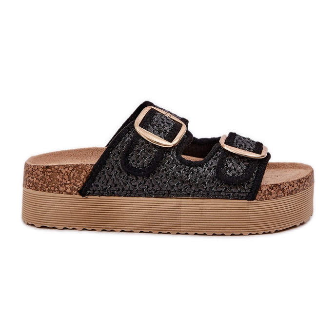 Slippers with braid and buckles on the massive platform black