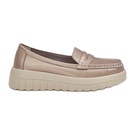 Women's openwork leather loafers on the platform and champagne wedges golden Women's openwork leather loafers on the platform and champagne wedges golden