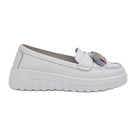 Women's leather loafers with fringes on the white platform Women's leather loafers with fringes on the white platform