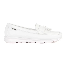 Goodin White loafers with fringes on a low wedge