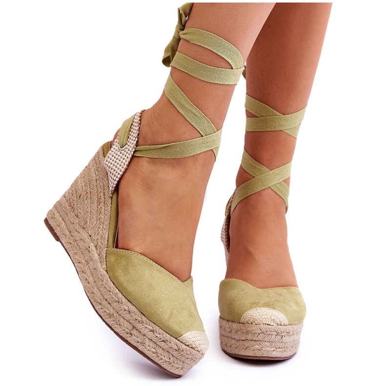 STEPHAN Tied Sandals On A High Wedge Green Lendy