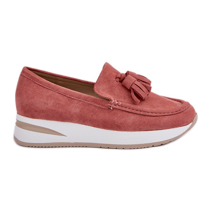 Moccasins on a delicate eco wedge pink suede