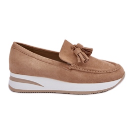 Moccasins on a delicate eco wedge, beige suede