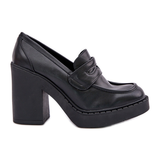 Pumps on a massive pillar with eco leather black