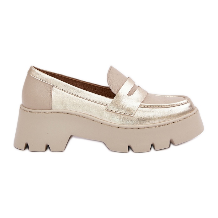 Zazoo Flat -heeled women's leather loafers golden