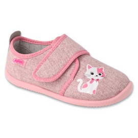 Befado children's slippers with leather insert kitten 902Y041 pink