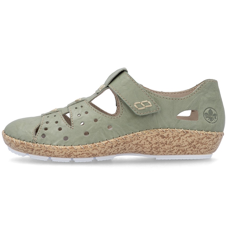 Women's shoes with Velcro, openwork green rieker 44852-52