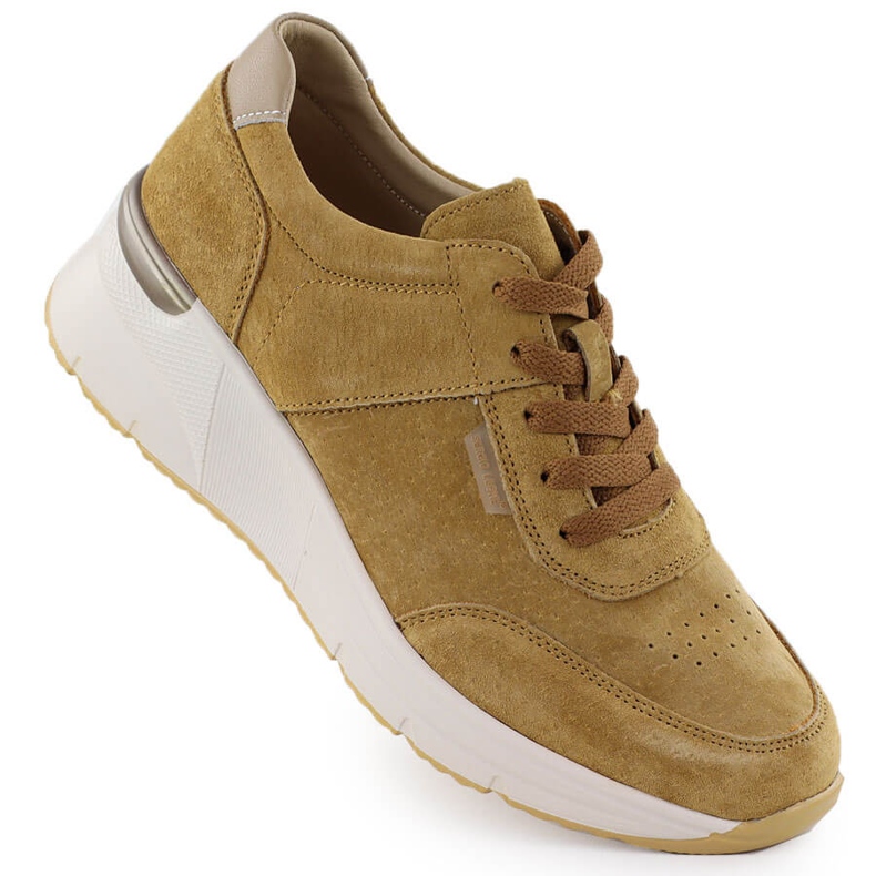 Leather Sneakers on wedges Camel Sergio Leone SP104 beige