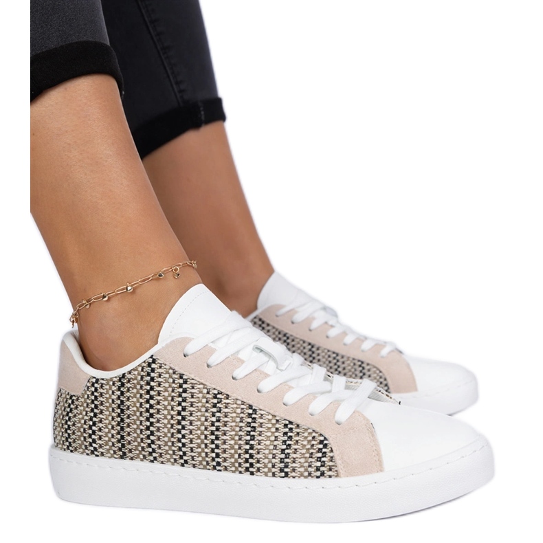 Beige women's material sneakers