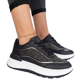 Black women's sneakers with zircons