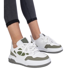 Green women's sneakers with massive laces