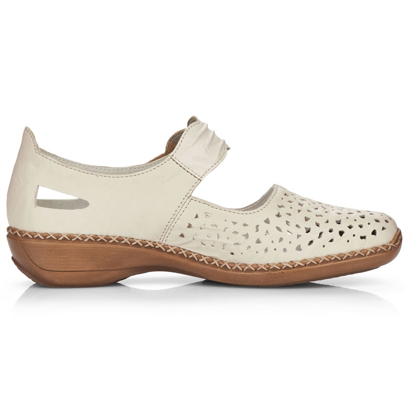 Women's leather shoes with velcro beige Rieker 41399-14
