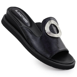 Women's flip flops on low wedges black M. Daszyński