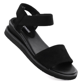 Women's sandals on a low wedge of suede black M. Daszyński MR2267-8
