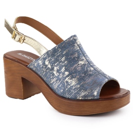 Women's sandals on the pillar, gold-plated M. Daszyński MR23126-7 blue