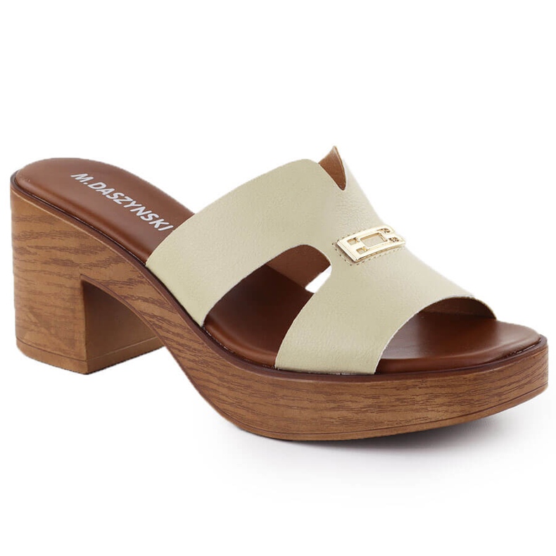 Women's slippers on the post beige M. Daszyński MR23126-11