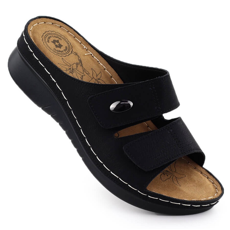Women's flip flops on wedge -adjustable Black Evento 1602