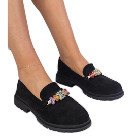 Black women's loafers decorated with stones