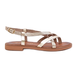 Leather flat sandals with intertwining Zazoo 40429 gold stripes golden Leather flat sandals with intertwining Zazoo 40429 gold stripes golden