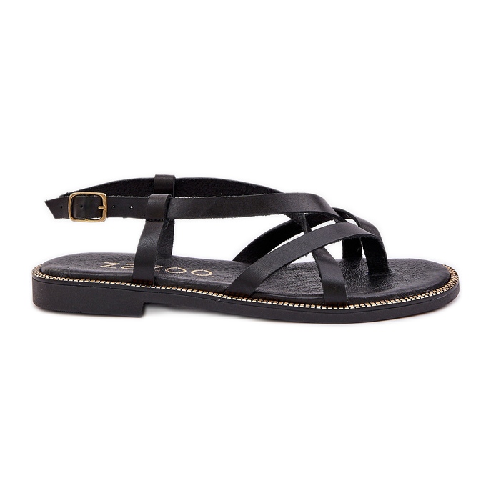 Leather flat sandals with intertwining Zazoo 40429 Black straps