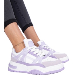 Purple sneakers with thick laces