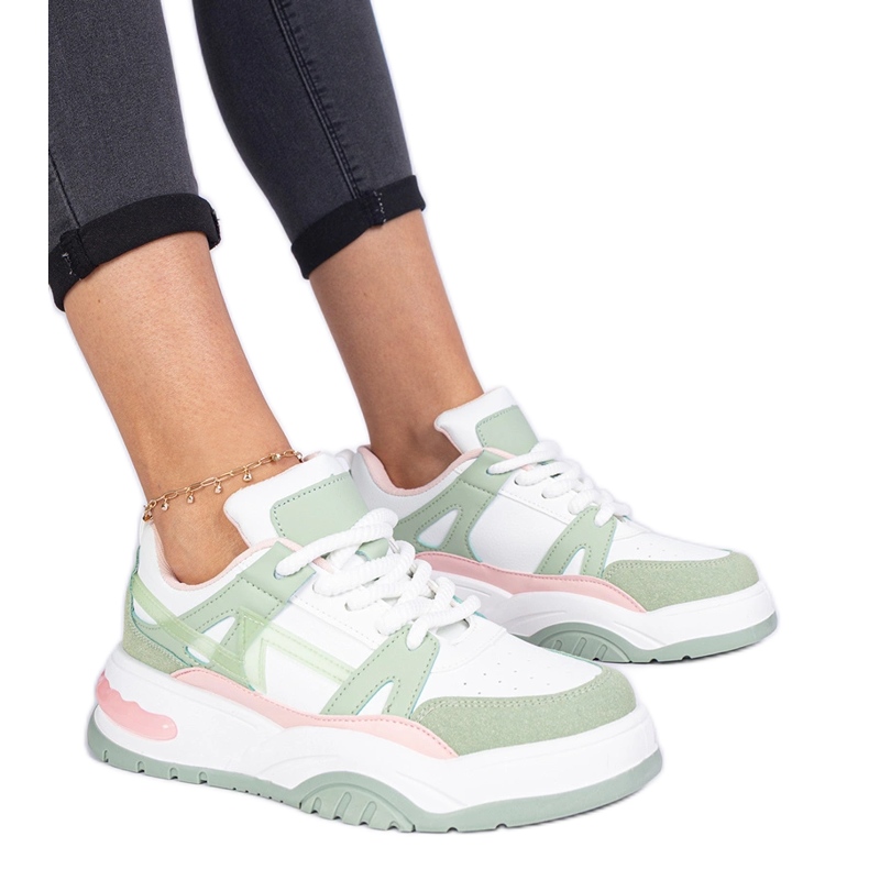 Green sneakers with thick laces Green sneakers with thick laces