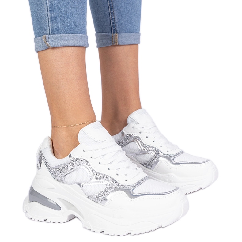 Women's white sneakers decorated with glitter Women's white sneakers decorated with glitter