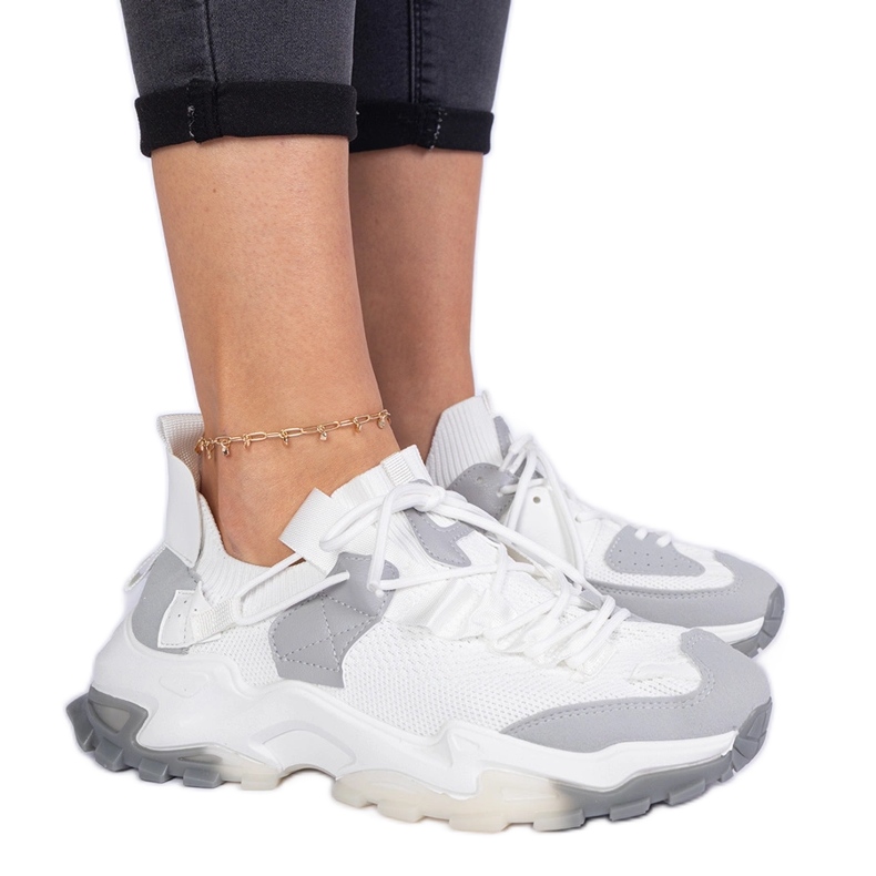 Women's white sneakers with a socking upper Women's white sneakers with a socking upper