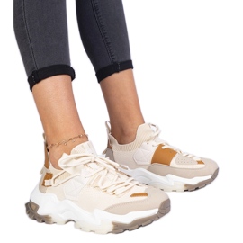 Beige women's sneakers with a socking upper