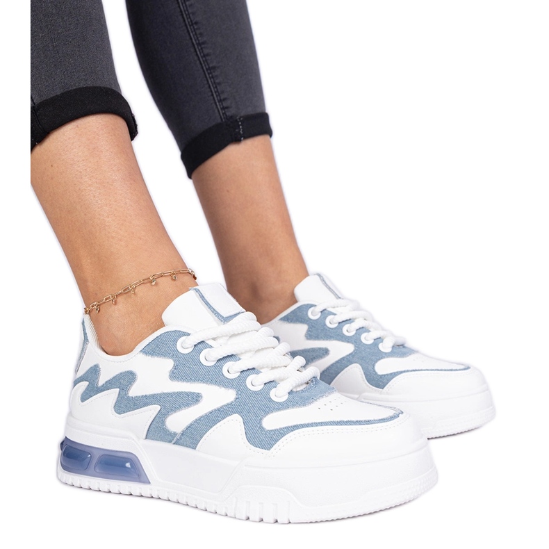 Blue women's sneakers with a denim accessory white Blue women's sneakers with a denim accessory white