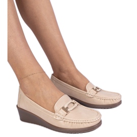 Beige women's wedge moccasins with anchoic from eco -leather