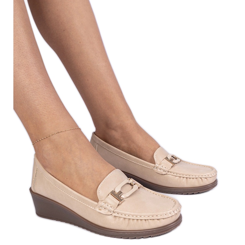 Beige women's wedge moccasins with anchoic from eco -leather Beige women's wedge moccasins with anchoic from eco -leather