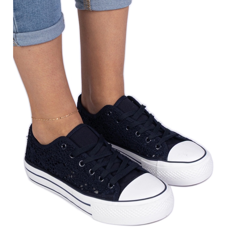 Openwork women's navy blue sneakers