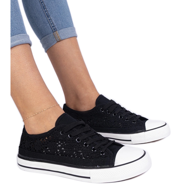 Black openwork women's sneakers
