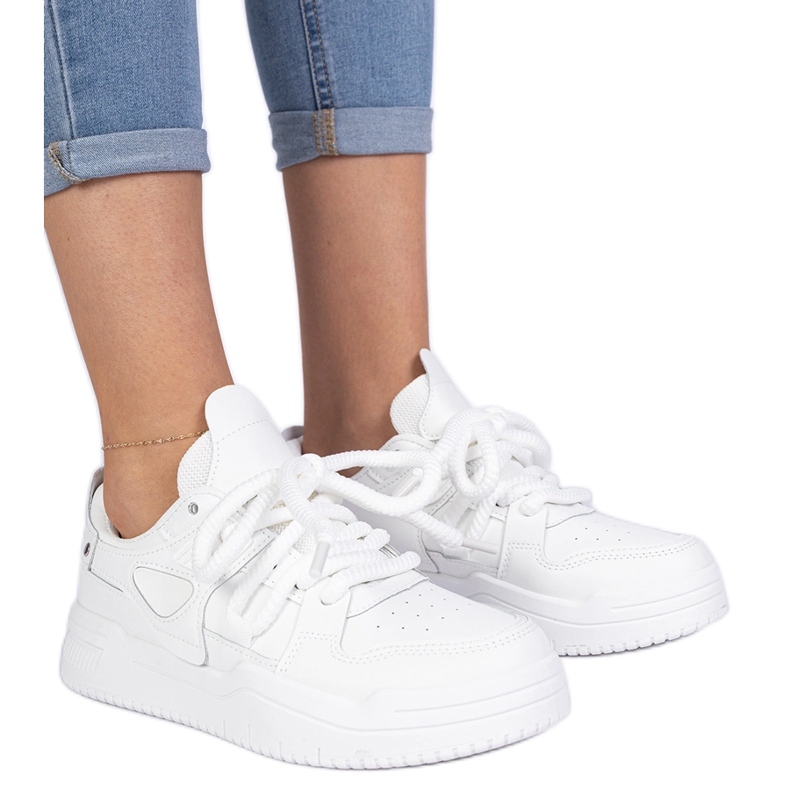 White women's sneakers with thick laces White women's sneakers with thick laces