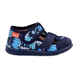 Children's slippers for Velcro with navy blue dinosaurs