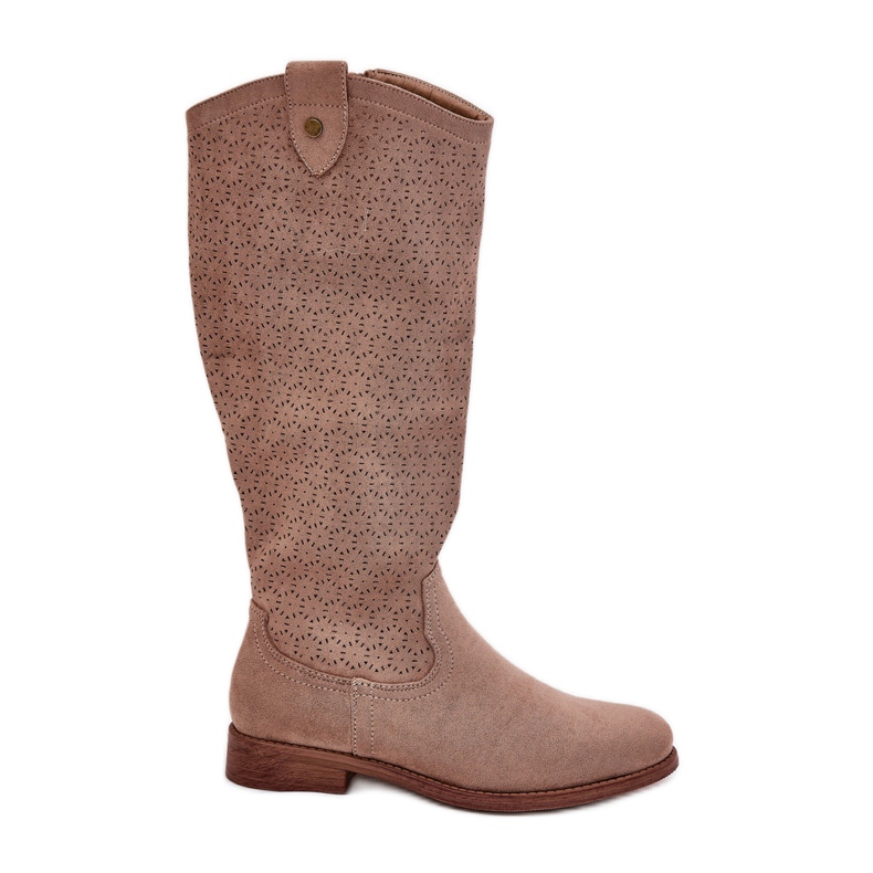 Flat-heeled boots with an openwork pattern s.barski HY51-062 beige