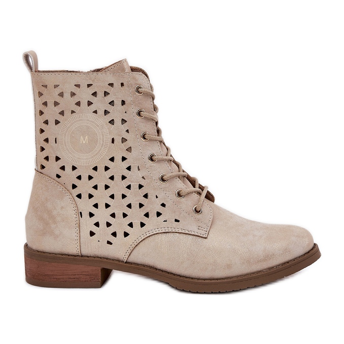 Jezzi Boots with an openwork pattern for a gold lock golden