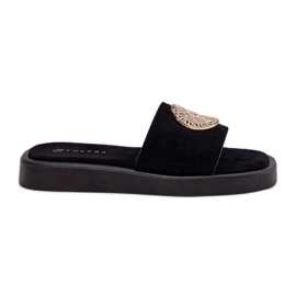 Women's slippers with a golden decoration black Women's slippers with a golden decoration black