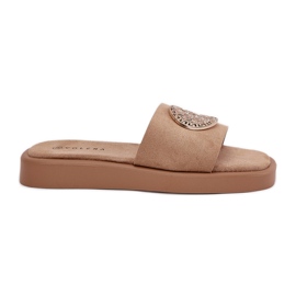 Women's slippers with a golden decoration beige
